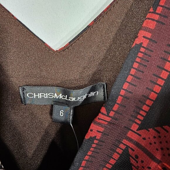 NWT CHRIS McLAUGHLIN Abstract Art Dress size 6 BROWN RED BLACK Maximalist Boho - Picture 5 of 9